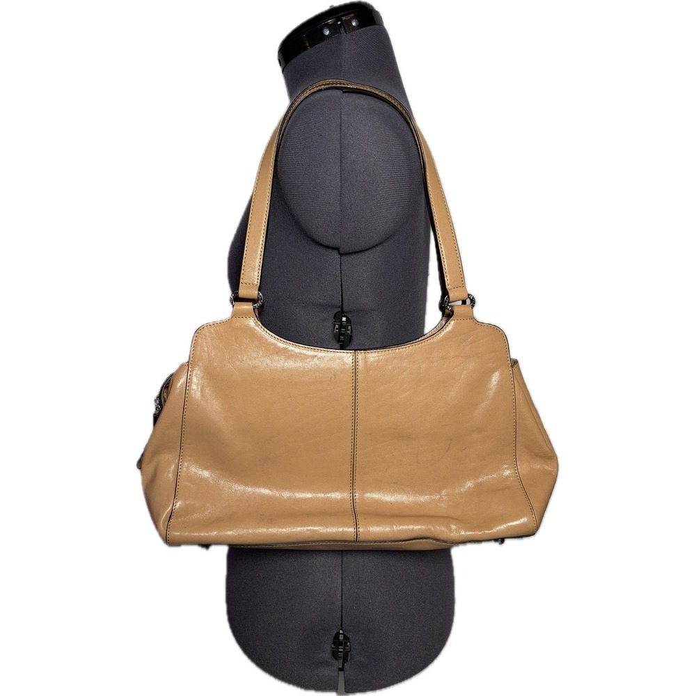 Vintage Y2K Tan Leather Shoulder Bag Minimalist 90s Monsac Handbag Purse Neutral